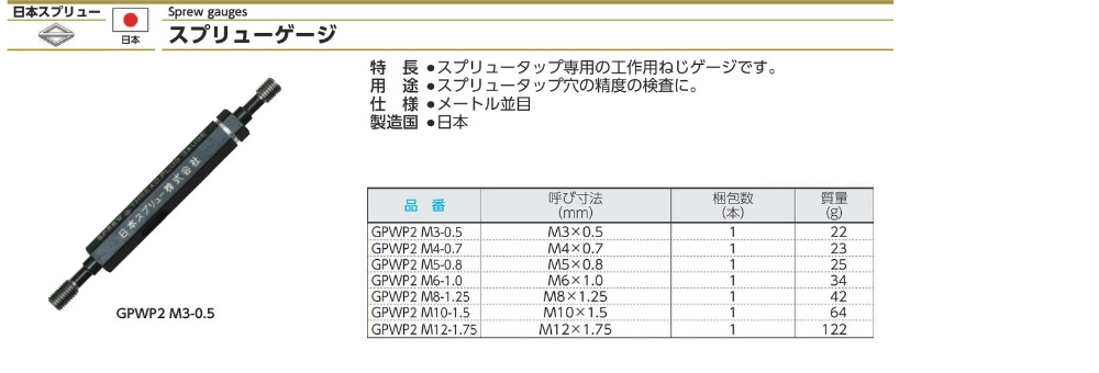 スプリュー ゲージ GPWP2 M3-0.5 通販