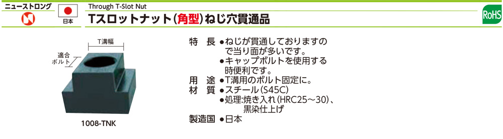 TNK系列T型螺帽螺紋貫通型規格、品號、產品說明｜伍全企業