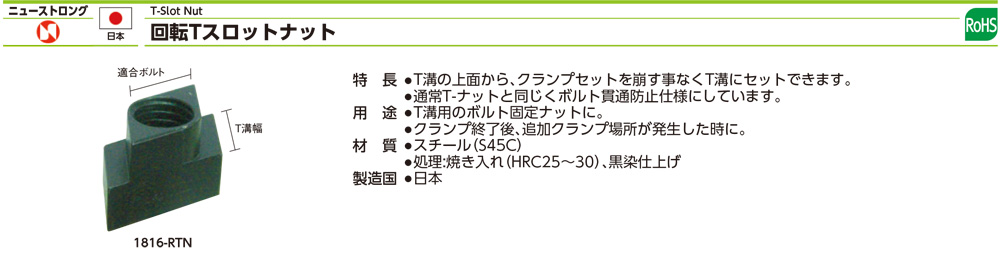 RTN系列迴轉式T型螺帽規格、品號、產品說明｜伍全企業