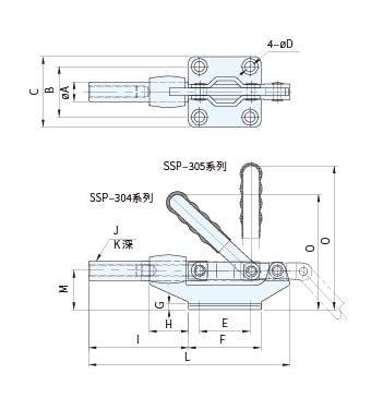 SSP-304-CM SSP-305-CM SSP-304-EM 肘節夾鉗(推拉式)規格、品號、產品